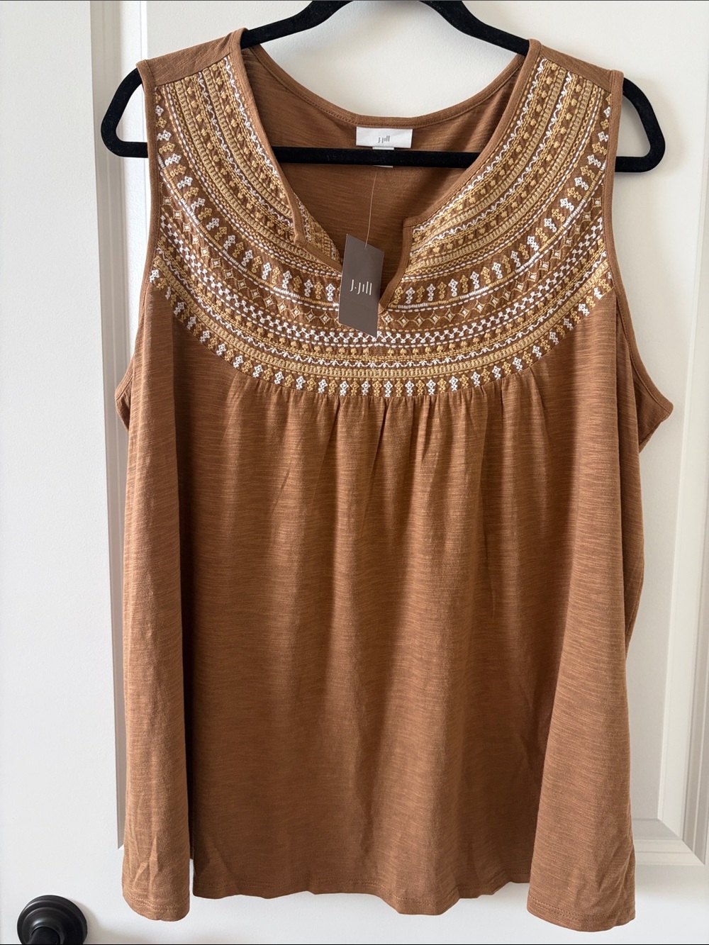 J. Jill Rust Brown Embroidered Sleeveless Tank